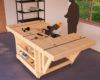 DIYモバイルガレージワークベンチ（木製棚付き）モジュラープラン 拡張 