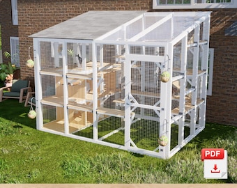 DIY 8x12 Freestanding Catio Plans Outdoor Cat Enclosure with Tunnel and Litter Box PDF