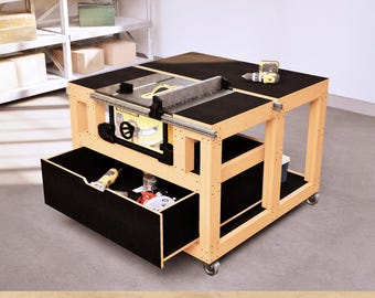 DIY 4x4 Mobile Workbench Plans with Table Saw Station and Large Drawer, Digital PDF