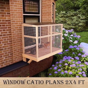 DIY 2x4 ft Window Catio Plans, Outdoor Cat Enclosure for Fresh Air and Safety, Secure Cat Window Seat, Weather-Resistant & Ventilated Design