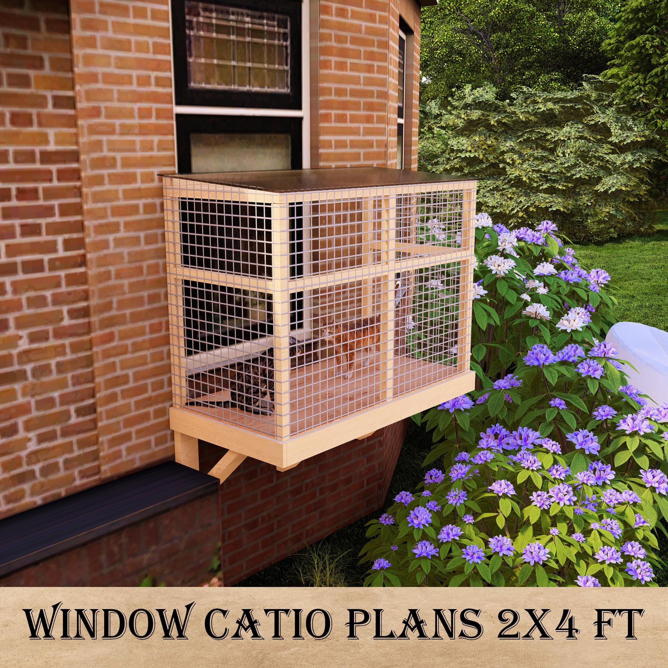 DIY 2x4 ft Window Catio Plans, Outdoor Cat Enclosure for Fresh Air and Safety, Secure Cat Window Seat, Weather-Resistant & Ventilated Design