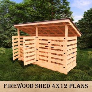 4x12 ft DIY Firewood Storage Shed Plans, Wooden Log Shelter with Ventilated Slats, Weatherproof Outdoor Firewood Organizer, Instant Download