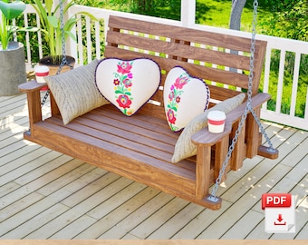 DIY Porch Swing Plans, Valentine's Day Bench with Cup Holders (Digital Download)