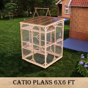 Planos de catio independientes para hacer uno mismo, casa para gatos de 6 x 6 para exteriores con malla de alambre completa, área de juegos segura y ventilada para gatos para una diversión segura al aire libre, área de juegos