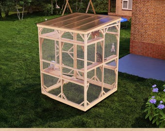 DIY Freestanding Catio Plans, 6x6 Outdoor Cat House with Full Wire Mesh, Secure & Ventilated Cat Playground for Safe Outdoor Fun, Play Area