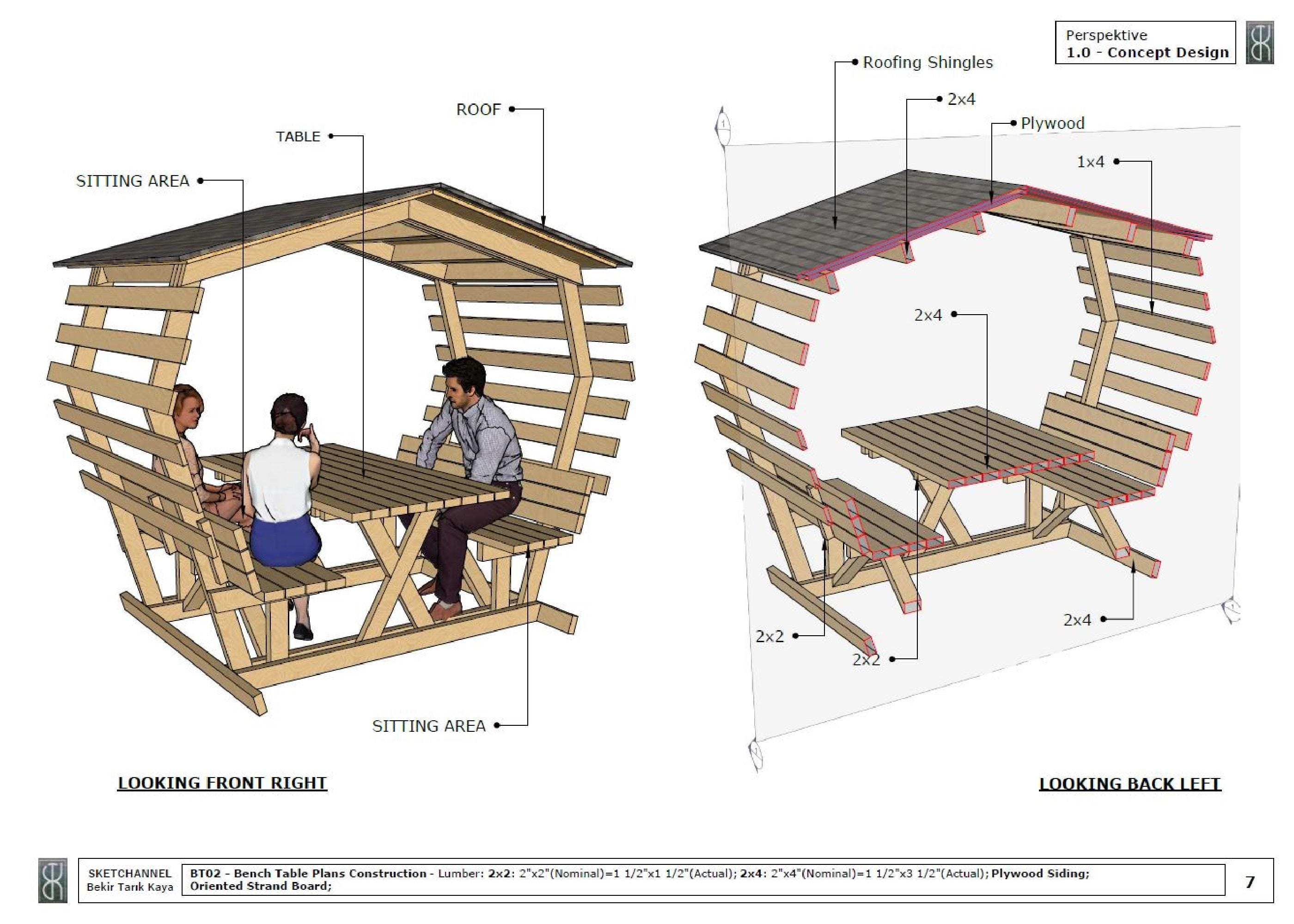 DIY Outdoor Bench and Table Plans With Roof for 4 People, Stylish and ...