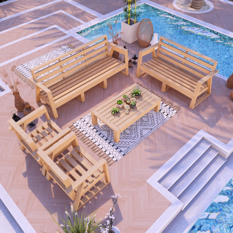 DIY Wooden Patio Furniture Plans, Outdoor Seating Set (PDF) - Etsy