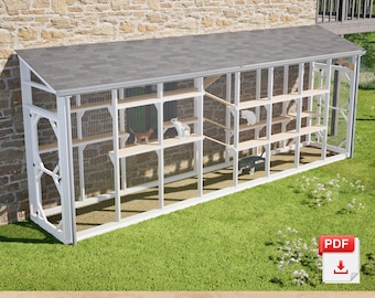 DIY Outdoor Catio Plans Wall Attached Catio Run For Narrow Yards Multi Shelves PDF