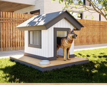 Dog House DIY Plans, Gable Roof with Porch (PDF Files)