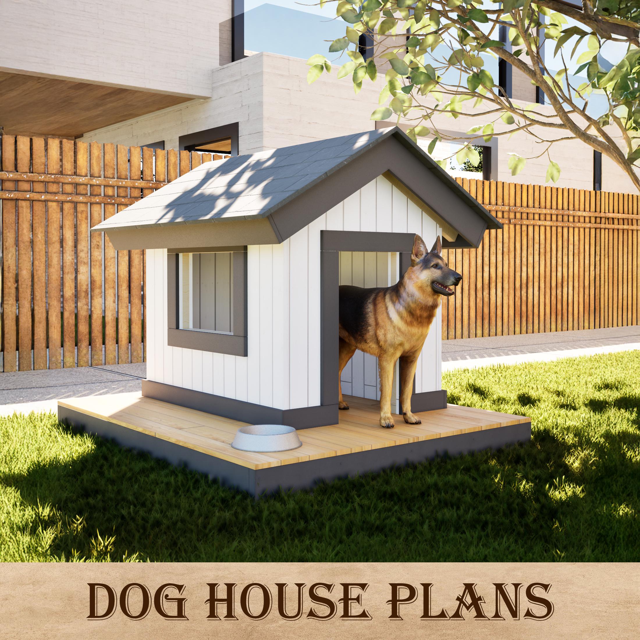 犬小屋のDIY設計図、切妻屋根とポーチ付き（PDFファイル） - Etsy 日本