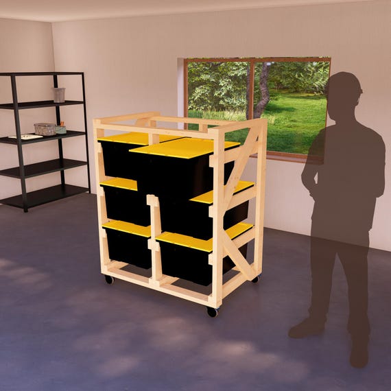 DIY Compact Tote Rack Plans, Sturdy Wooden Design for 27-gallon