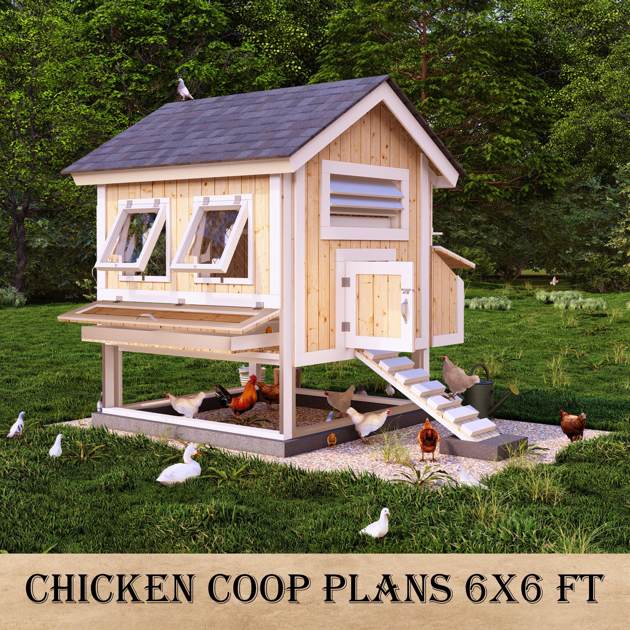 DIY 6x6 Chicken Coop Plans for 12-15 Hens, Backyard Hen House With ...