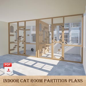 DIY-planer för inomhuskatt i PDF-format, kattrumsskiljevägg för små utrymmen, design av tränätshägningssystem