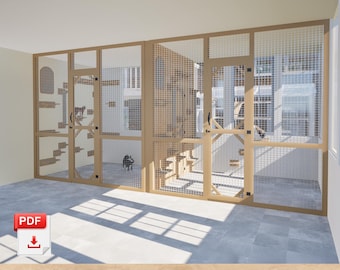 DIY Indoor Catio Plans PDF, Cat Room Partition for Small Spaces, Wooden Mesh Enclosure System Design