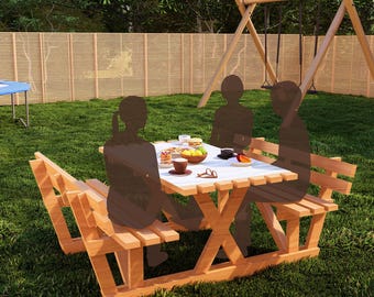 DIY Wooden Bench and Table Plans for 4, Outdoor Seating Project, Garden & Veranda Furniture Blueprint, Instant PDF Download, Patio Project