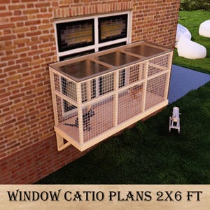 DIY 2x6 ft Window Catio Plans, Secure & Ventilated Cat Enclosure, Space-Saving Window-Mounted Design for Fresh Air, Safe Outdoor Enjoyment