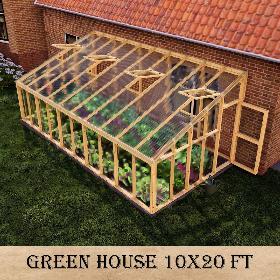 DIY 10x20 Ft Lean to Greenhouse Plans Wall attached Polycarbonate 