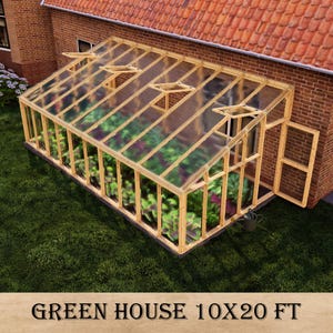DIY 10x20 ft Lean-to Greenhouse Plans, Wall-Attached Polycarbonate Greenhouse, Space-Saving Design for Backyard & Garden, Urban Gardening
