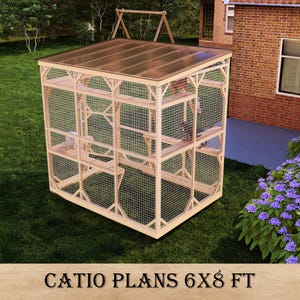 DIY 6x8 Backyard Catio Playground Plans, Standalone Outdoor Cat House with Full Wire Mesh Protection, Designed for Garden, Comfort & Safety