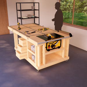 4x6 ft DIY Flip-Top Workbench Plans, Multipurpose Compact Table Saw & Storage Bench, Space-Saving Design for Small Woodworking Workshops
