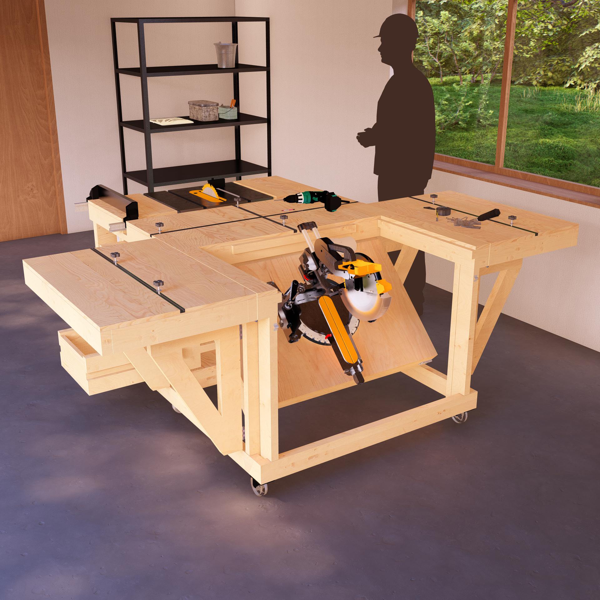 DIY Mobile Garage Workbench Plans, Versatile Station With Miter