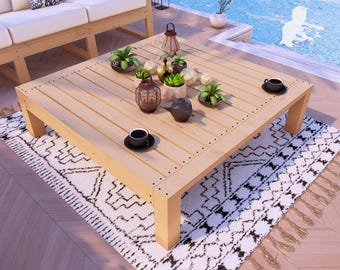 DIY Wooden Large Coffee Table DIY Plans, Outdoor Patio Furniture, Sturdy & Functional Design for Garden, Backyard Spaces, Easy-to-Build