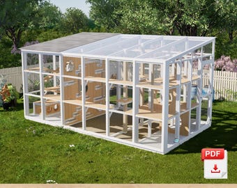 DIY 10x18 Freestanding Catio Plans Large Outdoor Cat Playhouse Enclosure Plan PDF Download