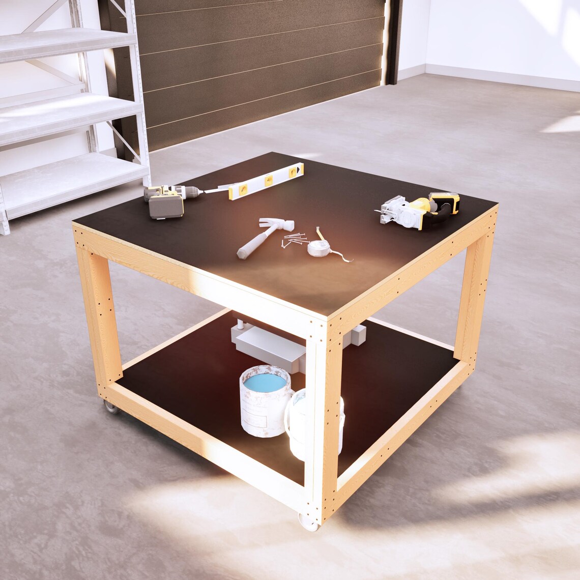 DIY 4x4 Modular Workbench Plans, Mobile Rolling Table With Storage ...