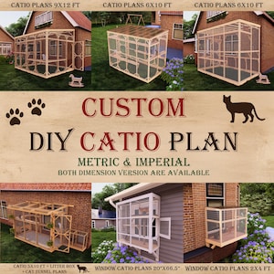 Plano de diseño de catio personalizado: crea el espacio soñado de tu gato. Catio totalmente personalizado para exterior o interior. Guía visual de bricolaje: renders y animación.