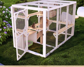 6x10 Outdoor Cat Enclosure DIY Plans – Freestanding Catio with Shelves, Predator-Resistant Mesh, Visual Printable PDF