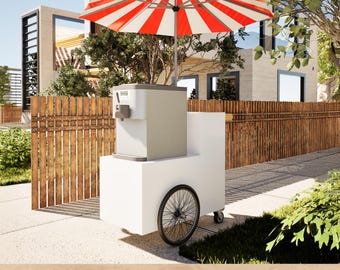 DIY Wooden Ice Cream Cart Plans, Push Cart with Service Counter, Storage Cubby, Large Wheels & Umbrella Mount, Digital Download