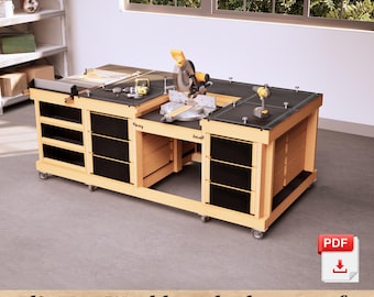 DIY 4x8 ft Foldable Miter Saw Workbench Plans Table Saw Station With Drawers PDF Download