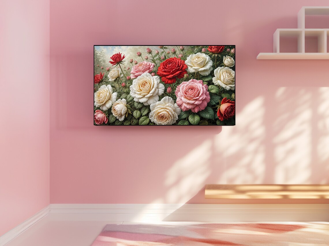 Roses, Garden, Red, Pink, White, Flowers, Samsung Frame TV Art, Digital ...