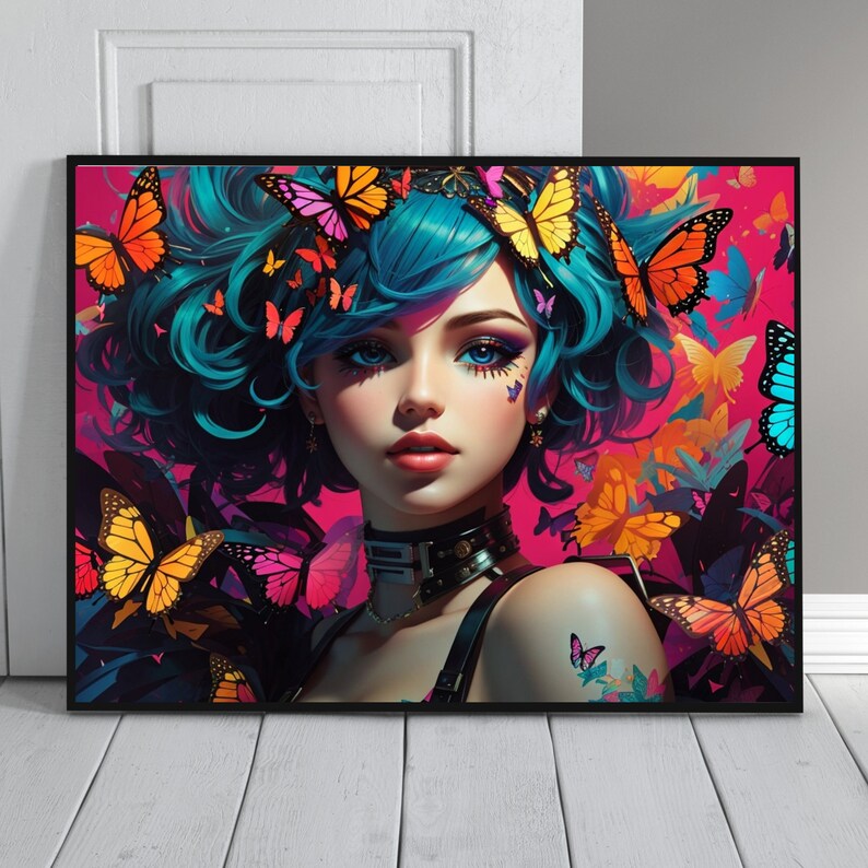Cyberpunk Girl Digital Wall Art AI Art Home Decor Digital Download Etsy