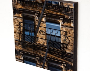 New York Fire Escape - picture on black wooden square - 20 x 20 cm - fire escape