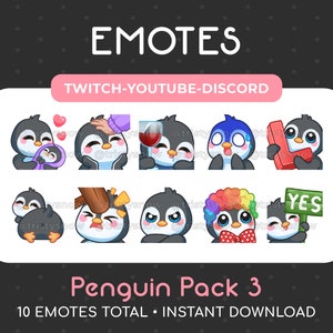 10 Cute Penguin Emotes (Pack 3) for Twitch, Youtube, Discord, Stream / Instant Download