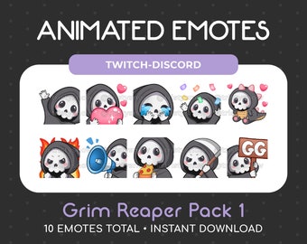 10 Animated + Static Cute Grim Reaper Emotes (Pack 1) for Twitch, Youtube, Discord, Stream / Instant Download