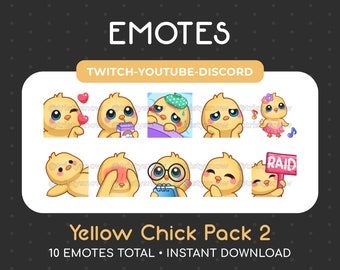 10 Cute Yellow Chick Emotes (Pack 2) for Twitch, Youtube, Discord, Stream / Instant Download