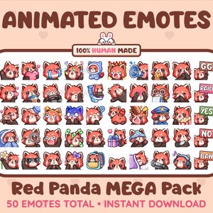 50 Animated + Static Cute Red Panda Emotes MEGA Pack for Twitch, Discord, Kick, Stream / Instant Download