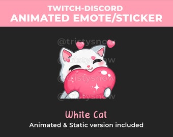 1 Animated White Cat Love Emote/Sticker (+Static version included) for Twitch, Discord, Stream / Instant Download