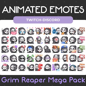 50 méga pack d'émoticônes animées + statiques La grande faucheuse pour Twitch, Youtube, Discord, streaming/téléchargement instantané