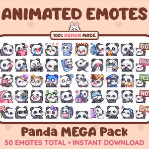 MÉGA pack de 50 émoticônes animées + statiques de pandas mignons pour Twitch, Discord, Kick, Stream/téléchargement instantané