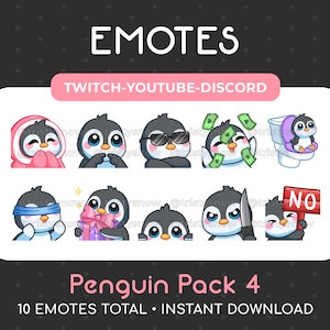 10 Cute Penguin Emotes (Pack 4) for Twitch, Youtube, Discord, Stream / Instant Download