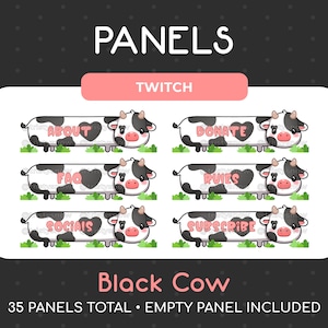 35 Cute Black Cow Twitch Panels / Instant Download