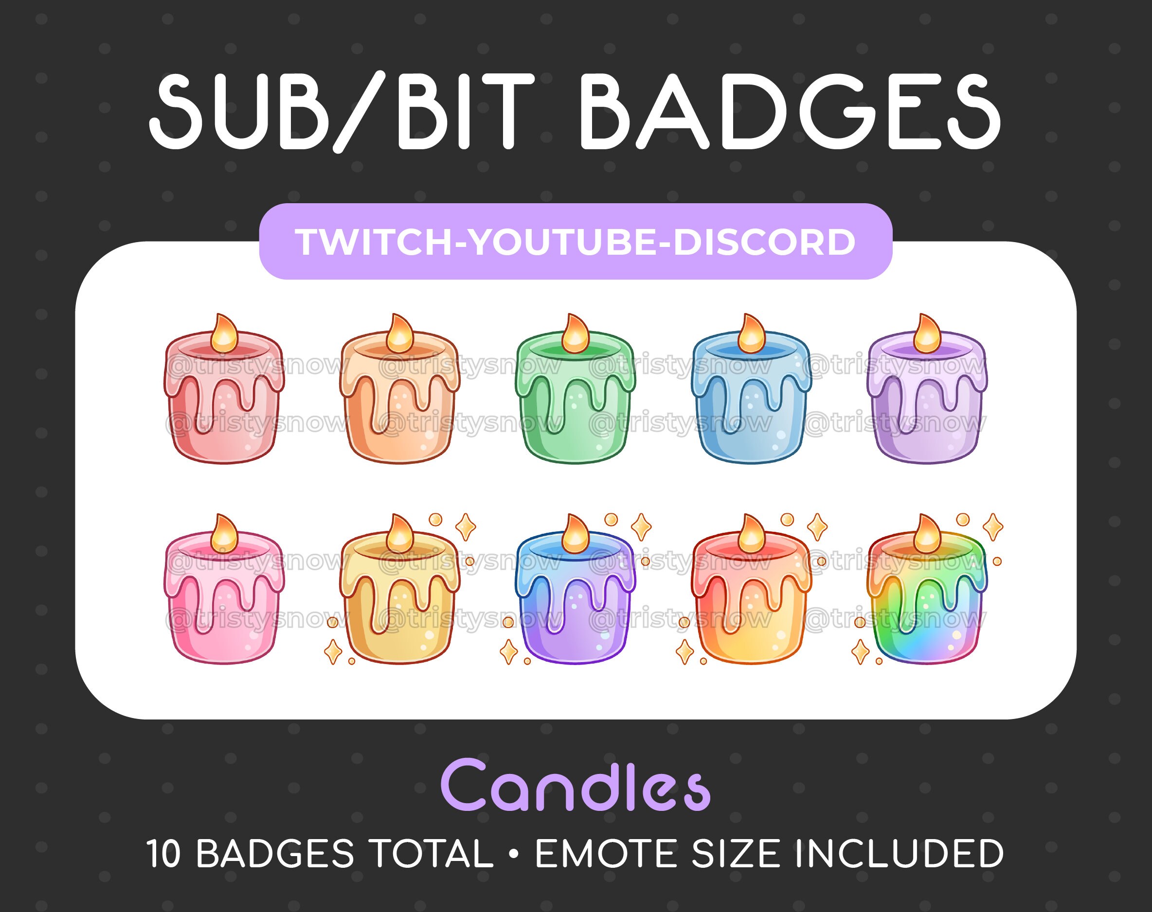 10 Cute Candle Sub/Bit Badges/Emotes for Twitch, Youtube, Discord, Stream / Instant Download