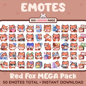 Paquete Mega de 50 adorables gestos de zorro rojo para Twitch, Discord, YouTube, Tiktok, Kick, Stream / Descarga instantánea