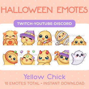 10 Cute Halloween Yellow Chick Emotes for Twitch, Youtube, Discord, Stream / Instant Download