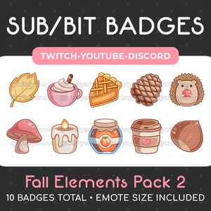 10 Cute Fall/Autumn Pack 2 Sub/Bit Badges/Emotes pour Twitch, Youtube, Discord, Stream / Téléchargement instantané