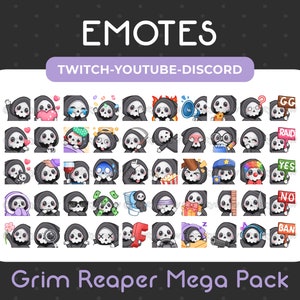 50 Cute Halloween Grim Reaper Emotes Mega Pack for Twitch, Youtube, Discord, Stream / Instant Download