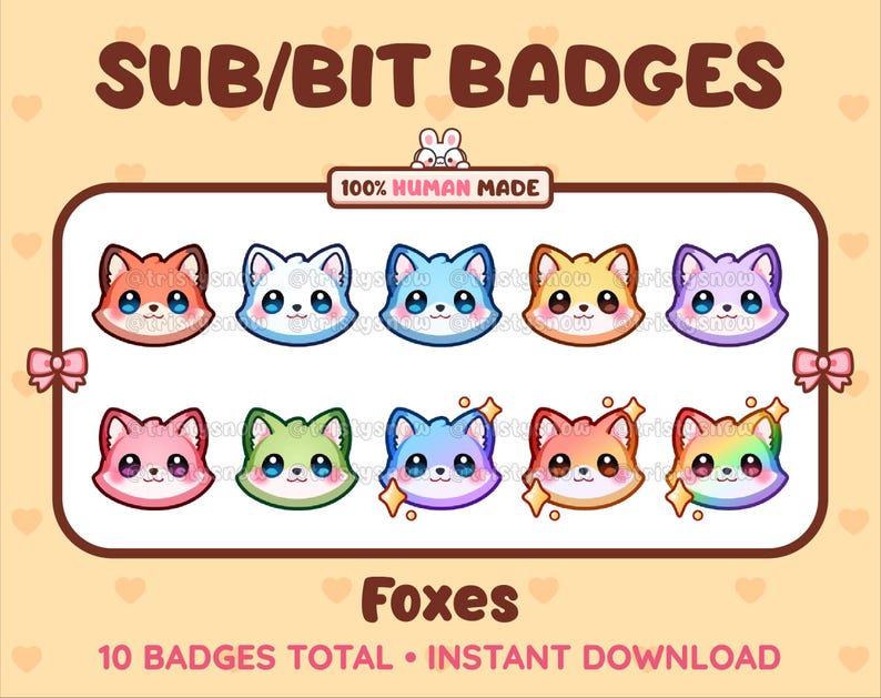 10 Cute Fox Sub/bit Badges/emotes for Twitch, Discord, Youtube, Kick ...